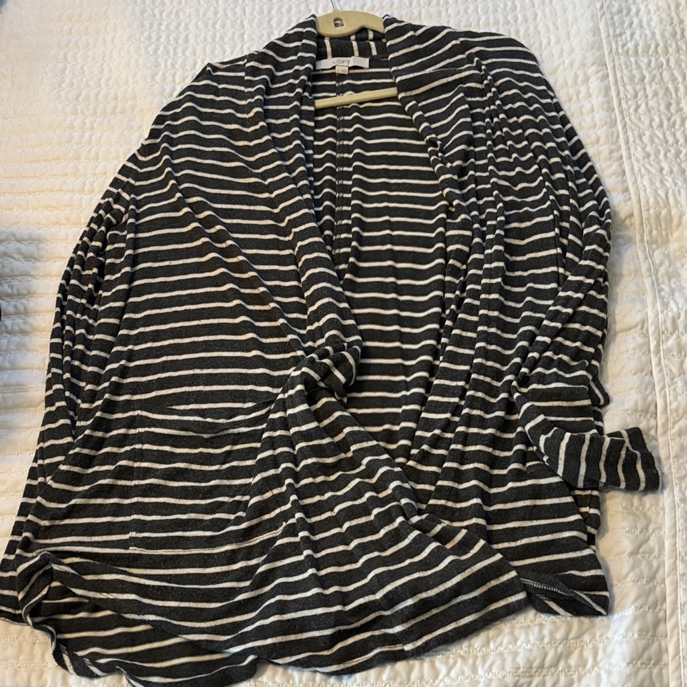 LOFT Black and White Striped Cardigan